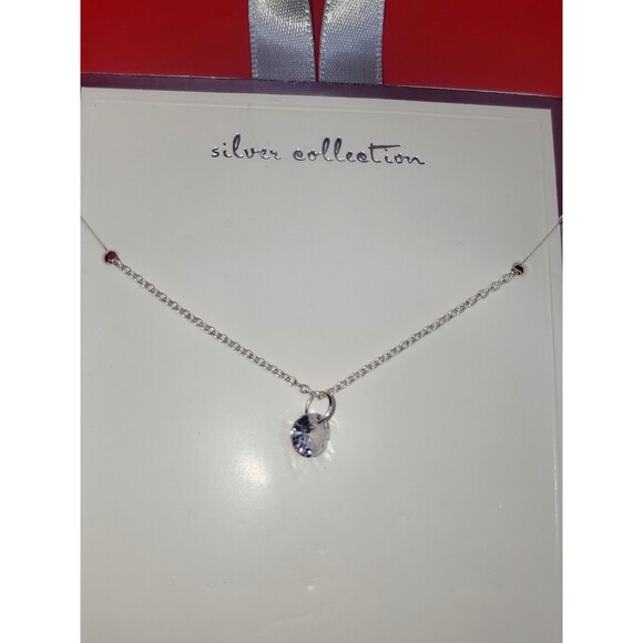 Two 16" Sterling Silver Necklace w Oval CZ Prong Pendant set - Picture 2 of 4